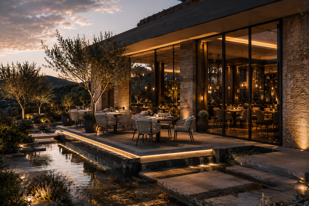 Fine dining restaurant architecture concept